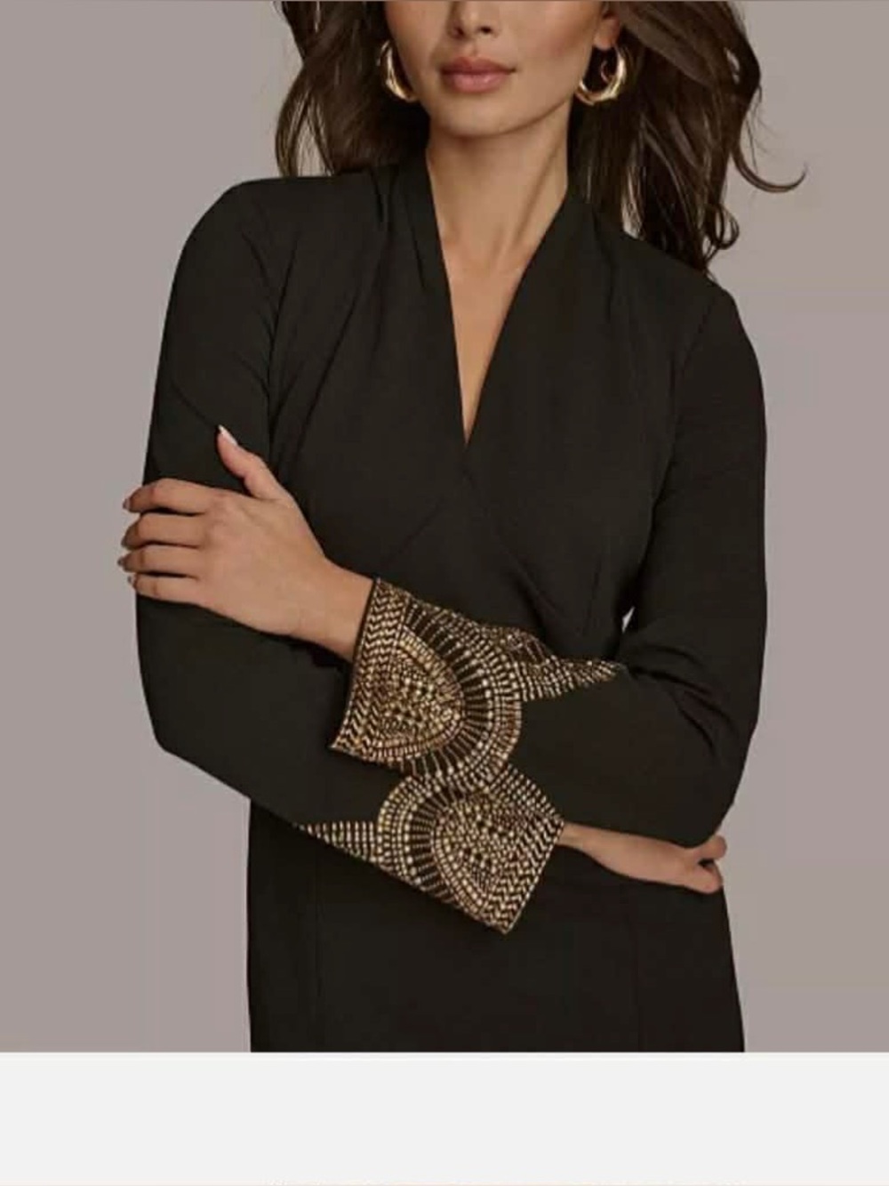 Donna Karan New York Women's Long-Sleeve V-Neck Hot Fix Sheath Midi Dress Curren